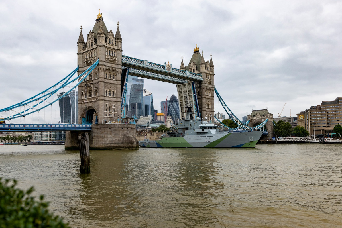 HMS Severn at Tower Bridge, London